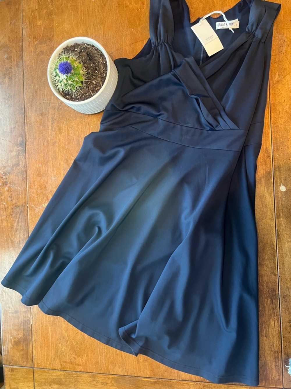 Grace Karin Navy Fit-and-Flare Wrap-Style Mini Dress